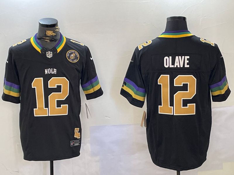 Men New Orleans Saints 12 Olave Black Three generations 2024 Nike Vapor Limited NFL Jersey style 3